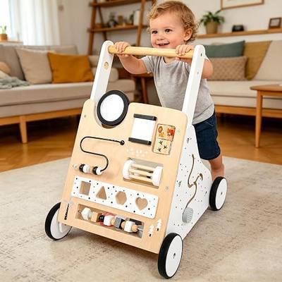 Wooden Baby Walker for Toddlers 1-3, Adjustable Height Montessori Push Toy with 9-in-1 Activity Center, Baby Push Walker with Wheels for Learning to Walk, Gift for 12 Month Old Girls Boys