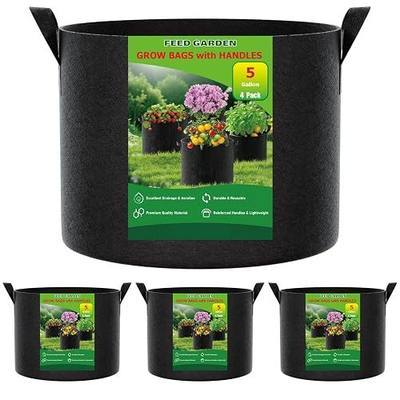 FEED GARDEN 5 Gallon Grow Bags 4 Pack – 300G Non-Woven Thickened Fabric Plant Pots with Reinforced Handles, Breathable Drainage Planters for Vegetables, Flowers & Herbs Indoor Outdoor