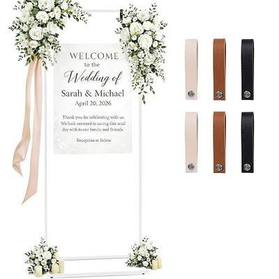 Wedding Welcome Sign Stand, 79" Extra-Tall Height - White Metal Sign Holder with 6 Leather Straps, Easel Stand for Seating Charts & Event Décor