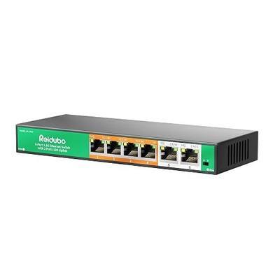 6-Port 10Gb Ethernet Switch Unmanaged, 2 x 10Gb RJ45 Uplink Ports + 4 x 2.5Gb Base-T Ports, Compatible with 10G/5G/2.5G/1G, Fanless Metal , VLAN, Plug-and-Play Network Switch for NAS, AP, PC