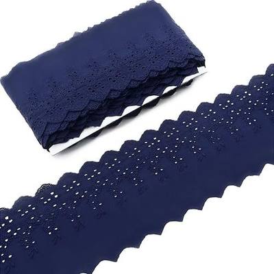 Bijou Joon 3.5 Yards Deep Blue Cotton Eyelet Lace Trim Ribbon Eyelet Lace Fabric Embroidery Crafts Floral DIY for Bag Strap Sewing Costura Vintage Wedding Dress Applique Decorations