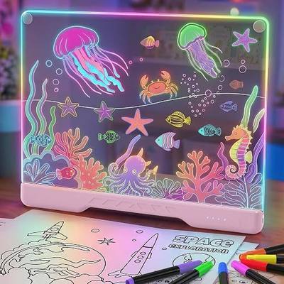 16" Rechargeable Doodle Glow LED Note Board, 4 Modes with 7 Colors Neon Art Dry Erase Light Up Led Drawing Board with Built-in Stand, Hanging Chain, Drawing Pad for Kids, Girls, Teens (Pink)