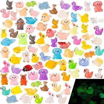120 pcs Luminous Mini Resin Animals to Hide Glow in The Dark Figures Miniature Little Small Animal Figurines Bulk for Micro Fairy Garden Landscape Accessories Hide Crafts Decor Aquarium