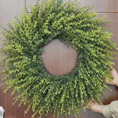 HUZIYAHAN 28In Large Boxwoods Door Wreaths for Front Door Spring Summer Outside All Season Green Year Round Artificial Greenery Wreath for Wall Window Rustic Farmhouse Home Outdoor Indoor Decorations