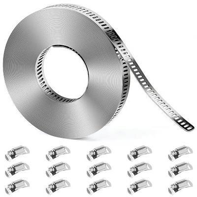 304 Stainless Steel Hose Clamps DIY Kit 26FT, Adjustable Metal Clamps Strap + 15 Fasteners, Large Worm Gear Hose Clamps, Pipe Clamp Screw Band Clamp for Auto,Duct, Fuel Line