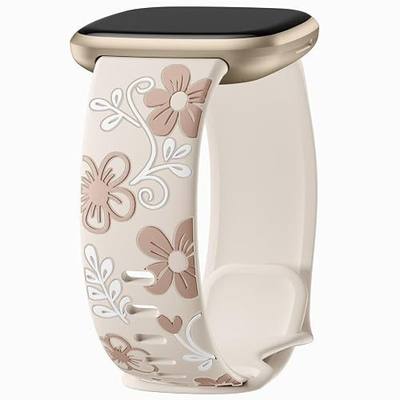 GEAK Floral Engraved Bands Compatible with Fitbit Versa 4 Bands for Women/Fitbit Versa 3/Sense 2 1 Bands for Women,Fancy Cute Floral Pattern Wristband Replacement Sport Strap for Versa 3