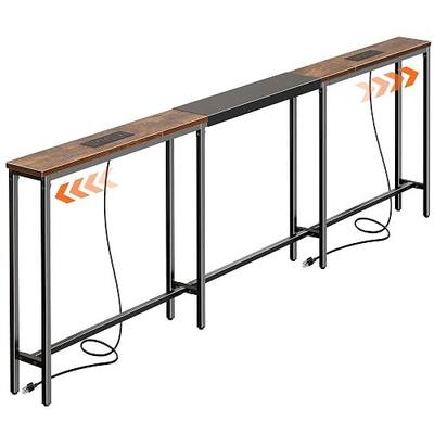 Huuger Narrow Sofa Table with 2 Power Outlets, 86.6-110.2 Inch Adjustable Length, Behind the Couch Table with USB-C Port, Long Entryway Console Table, Anti-tip Kit, for Living Room, Rustic Brown