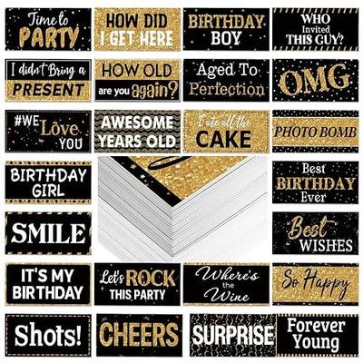 Beeveer 24 Designs Birthday Photo Booth Props Double Sided 11x5.5 Inch Happy Birthday Photo Booth Props 40th 50th 60th Funny Holiday Family Class Reunion Wedding Party Favors Selfie Sign Supplies