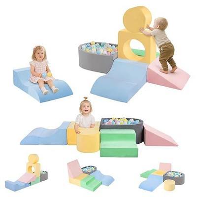 MIND&ACTION Toddler Climbing Toys Indoor, Baby Foam Climbing Blocks with Ball Pit for 1-3 Years Old, 6-Piece Soft Play Set Climbing Blocks, Climb Crawl Activity, Birthday (Balls not Included)