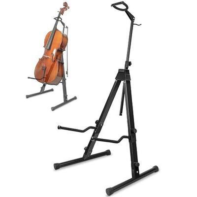 Heavy Duty Cello Stand with Bow Hook, Sturdy Portable Adjustable Versatile, Floor Steel Holder for 1/2 & 1/4 Double Upright Bass, Fiddle, Contrabass(Black)
