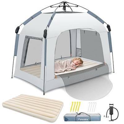 Inflatable Kids Travel Bed Tent: Air Mattress Portable for Outdoor Camping | 2 Minutes 3 Step Quick Setup - Pop-up Tent Mattress for Home Trips Grandma’s Hotel Stays