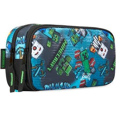 Get Trend Minecraft Pencil Case for Boys, Pencil Pouch with 2 Zipped Compartments, Back-to-School Marker & Pen Case, Organizer for School Supplies, Stationery, Gamer Gifts (Blue/Multi Minecraft)