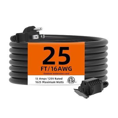 TiFFCOFiO Indoor Outdoor Extension Cord Waterproof, 25 Feet 3 Prong Power Cord for Home and Garden, 16 AWG, 13A/1625W, ETL Listed