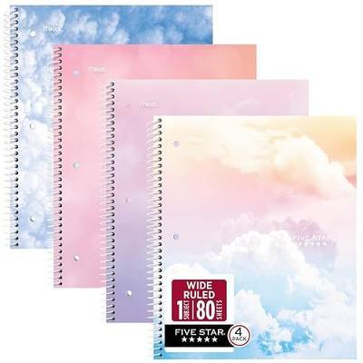 Five Star Spiral Notebook + Study App, 1 Subject, Wide Ruled Paper, 8" x 10-1/2", 80 Sheets, Clouds, 4 Pack (930294F)