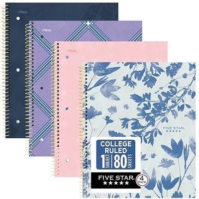 Five Star Spiral Notebook + Study App, 1 Subject, College Ruled Paper, 8-1/2" x 11", 80 Sheets, Styles, 4 Pack (850222F)