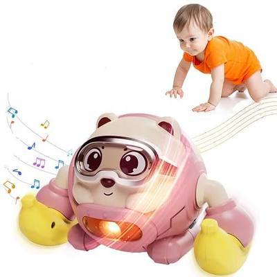 Rolling Baby Crawling Toys, 360° Rolling Monkey Baby Musical Toys | Bouncing Tummy Time Toys, Monkey Moving toys, Infants Learning Walking Toy, Pink Baby Girl Gifts for Toddler