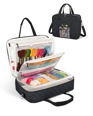 Sewing Supply Storage Bag with Removable Binder, Large Capacity Sewing Organizer Tote With Multi Pocket for Threads, Needles, Scissors, Craft Supplies (Black)