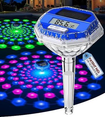 Sinbyuer Floating Solar Pool Thermometer Easy Read with Dynamic Light Show | Large LCD Screen, Big Numbers, ±0.5°C High Accuracy Digital Pool Water Temperature Gauge for Hot Tub & Spa