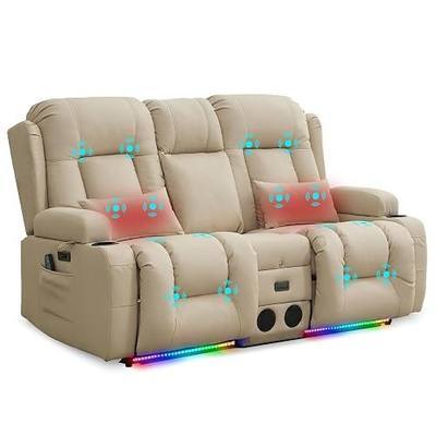 URRED Power Loveseat Recliner Sofa with Massage and Heat, Wall Hugger Reclining Loveseat with Console, RV Couch Home Theater Seating with LED Lights for Living Room (Beige, 67" - 2 Seats)