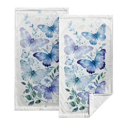 Blue Butterfly Hand Towels Watercolor Floral Bath Fingertip Towels Spring Summer Flower Kitchen Towels 14.4x28.3 Highly Absorbent Dish Drying Towels 2 Pack for Bathroom Hotel Spa