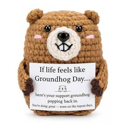 MHSMHL Inspirational Positive Crochet Animals Groundhog | Handmade Back to School Gift for Her, Birthday Stress Relief Gift for Women College Coworker Teen Friend