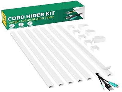 Delamu Cord Hider, 100in Self-Adhesive Cord Cover Kit for Wall Mounted TV, Paintable Wire Hider, Flexible Cable Management System, Cable Raceway Conceals 2-3 Wires, W0.95 H0.55in, White