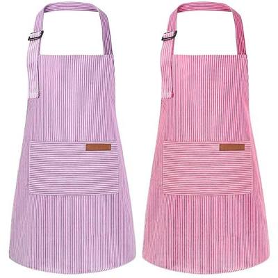 2 Pack Stripes Kids Apron, Kids Cooking Aprons with 2 Pockets, Cute Aprons for Cooking for Boys and Girls