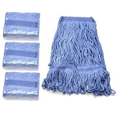 Heavy Duty Commercial Mop Head Refill - Industrial Grade Blue Cotton Looped-End String for Wet Mopping, Long-Lasting (3)