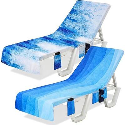 2 Pcs Pool Lounge Chair Towel Cover with 3 Pockets, 85 x 30 Inch Beach Pool Chair Towels Microfiber Chaise Lounge Covers for Outdoor Summer Sunbathing Beach Garden Lounger(Sea)