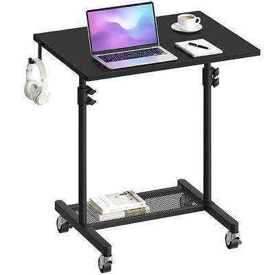 HOOBRO Standing Desk, Rolling Desk Adjustable Height, Portable Podium Stand, Mobile Stand Up Desk with Locking Wheels and Hooks, for Home Office and Living Room Use, Black BB01ZJ01
