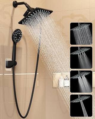 Veken Multi-Function Rain Shower Head with Handheld, High Pressure, Square | Rainfall Showerhead, Dual shower heads Combo, 5-mode Detachable Hand Held Spray with Hose, regaderas para shower, Matte Black