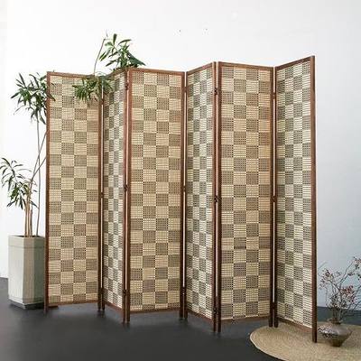 Furnnylane 6 Panel Bamboo Room Divider – 5.6 ft Tall Double-Sided Folding Privacy Screen, Freestanding Wall Partition for Home Office & Bedroom, Gray Brown Woven Texture, Easy Setup (67" H x 94.5" W)