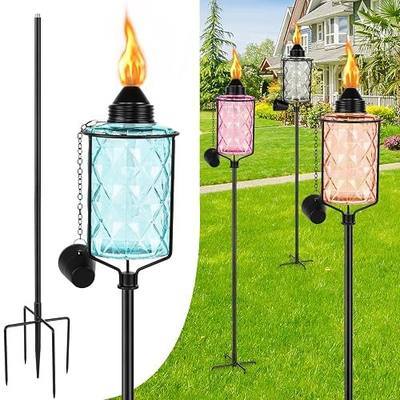 Nonley 4 Pack Glass Garden Torch for Outside 12 oz, Upgraded 61-Inch Outdoor Citronella Torches with 5-Prong Grounded Stake, Height Adjustable Garden Décor Torch for Patio Pathway Party