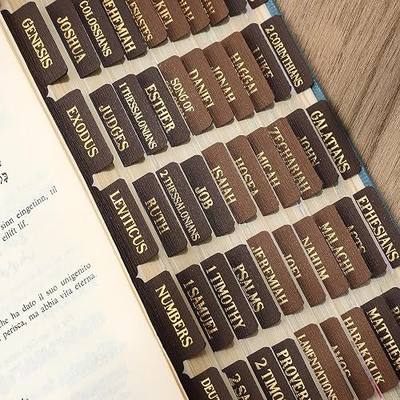 Woodgrain Texture Bible Tabs, 80 Pcs Chestnut Brown Gold Foil Index Tabs with Ruler - 66 Books Chapters & 14 Blank DIY Stickers, Bible Study Journaling Supplies, Nature-Inspired Gift Set for Men Women