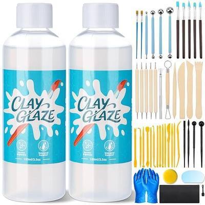 Lezmarket 200ml Air Dry Clay Glaze and 48 Pcs Clay Tools Kit, (Gloss) | Provide Gloss Finish, Protects Clay from Surface Wear, Used for Sculpting, Molding Clay Crafts