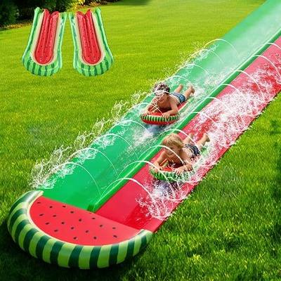 Double Slip and Slides for Kids Adults Backyard - Watermelon Design | Water Slides with Sprinklers, Thickened PVC Water Slip with Crash Pad