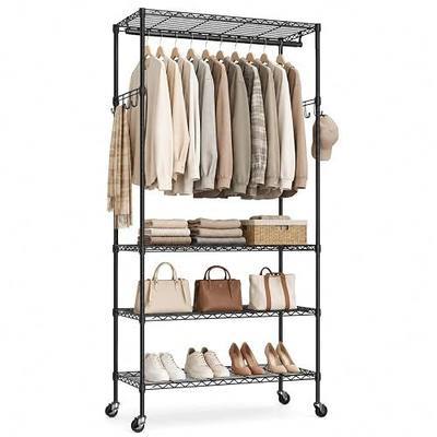 Rolling Clothes Rack for Portable Closet Organizers and Storage | Adjustable Wire Garment Rack for Hanging Clothes with Shelves, Hanging Rod & Hook, 35.4"W x 15.75"D x 70.9"H, 396LBS, Black