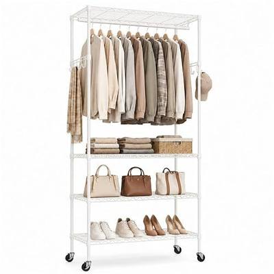 Rolling Clothes Rack for Portable Closet Organizers and Storage | Adjustable Wire Garment Rack for Hanging Clothes with Shelves, Hanging Rod & Hook, 35.4"W x 15.75"D x 70.9"H, 396LBS, White