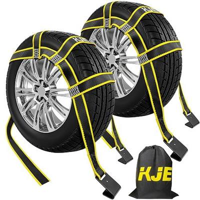 KJE 2 Pack Reflective Tow Dolly Straps Heavy Duty,Car Tow Dolly Basket Straps with Flat Hook, 10,000 lbs Breaking Strength, Fits 14"-19" Tires Wheels for Car Hauler Trailer
