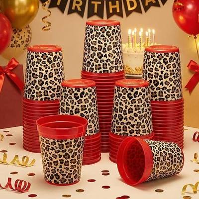 Bokon 24 Pcs Red Cheetah Plastic Cups Bulk 16 oz Reusable Leopard Cups Tumblers Cheetah Print Party Decorations Red Leopard Washable Drinkware for Birthday Stadium Wild Jungle Safari Party Supplies