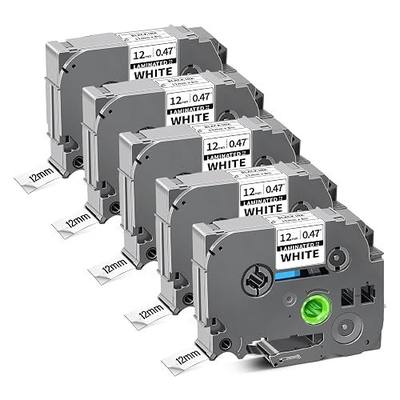 5-Pack TZe-231 TZe231 Label Tape Compatible for Brother Label Maker Tape 12mm 0.47 White 1/2 Inch Work for P Touch PTD220 PT-D200 PT-D210 PTH100 PT-D400 PTD600 Label Maker, Black on White
