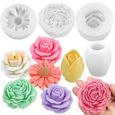 Flower Candle Molds Set, 3D Rose, Daisy, Peony, Tulips Floral Molds | 4Pcs Flower Silicone Molds, Non-Stick Easy Release for Candles Soap Epoxy Resin, Ideal DIY Valentine Wedding Mothers Gifts