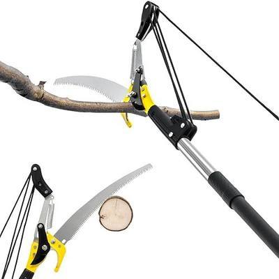 10.5FT Pole Saw for Tree Trimming, 2-In-1 Manual Tree Pruner with Saw, Extendable Long Handle Pole Tree Trimmer, High Reach Limbs Branch Cutter and Pruning Shears for Yard Garden Palm Shrubs