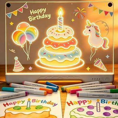 Rechargeable LED Drawing Board,16" Light Up Drawing Board with 3 Glow Mode 7 Light Colors,Sketching Toy for Kids Girls Teens, 7 Markers & Tracing Book