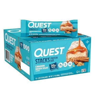 Quest Nutrition Stacks Protein Bars, Cinnamon Brown Sugar, 12 Count | 20g Protein, 12g Fiber, 1g Sugar, Gluten Free, High Quality Protein, Chewy, Crispy, Soft and Crunchy, Individually Wrapped