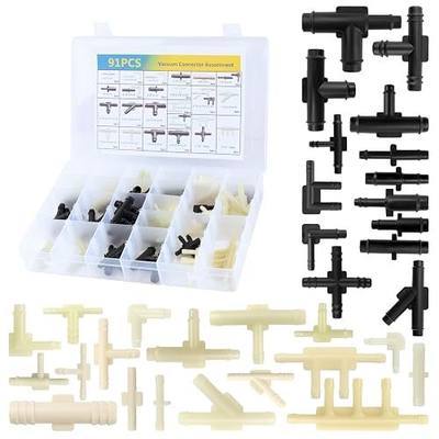 91PCS 32-Size Vacuum Line Connectors Kit,1/8" 3/16" 1/4" 5/16" 3/8" Automotive Vacuum Hose Connector Assortment with Tee Straight,Vacuums Line Fittings Kit Car Accessories