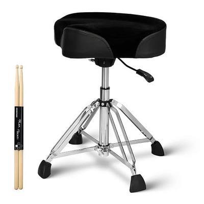 Strich Drum Throne, Hydraulic Saddle Drum Stool, Heavy Duty Drum Seat, Height Adjustable 4 Braced Legs Chair for Adults Drummers with Drumsticks for Practice Performance SDB-40