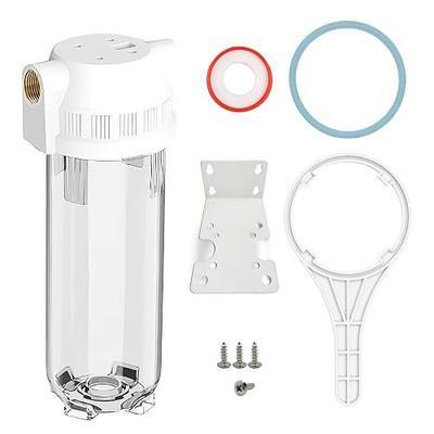 Whole House/RV Water Filter Housing Clear, 10" X 2.5" Inline Sediment Water Filter for RV, Home, Garden, Aquarium, Maple Syrup RO System, 3/4" Brass Port,R-Type O-Ring,Heavy Duty Bracket-1025CBH