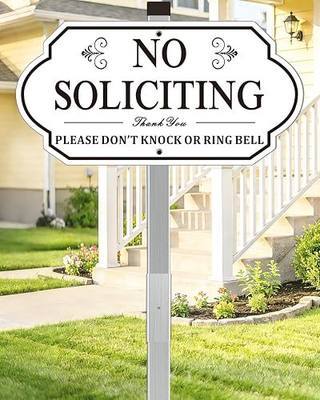 No Soliciting Sign for House - All Metal Construction - 14" x 7" Aluminum No Soliciting Yard Sign with 28" Stake - for Home and Front Door