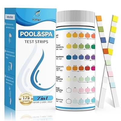 175-Count 7-Way Pool Test Strips,Water Chem Test Hot Tub Spa | Test Bromine,Total Alkalinity,pH,Free Chlorine,Total Hardness,Cyanuric Acid,and Total Chlorine